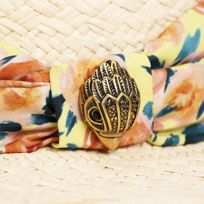 Kurt Geiger mujer sombrero fedora con banda de paja londres 2LPR460 | accesorios combinación beige